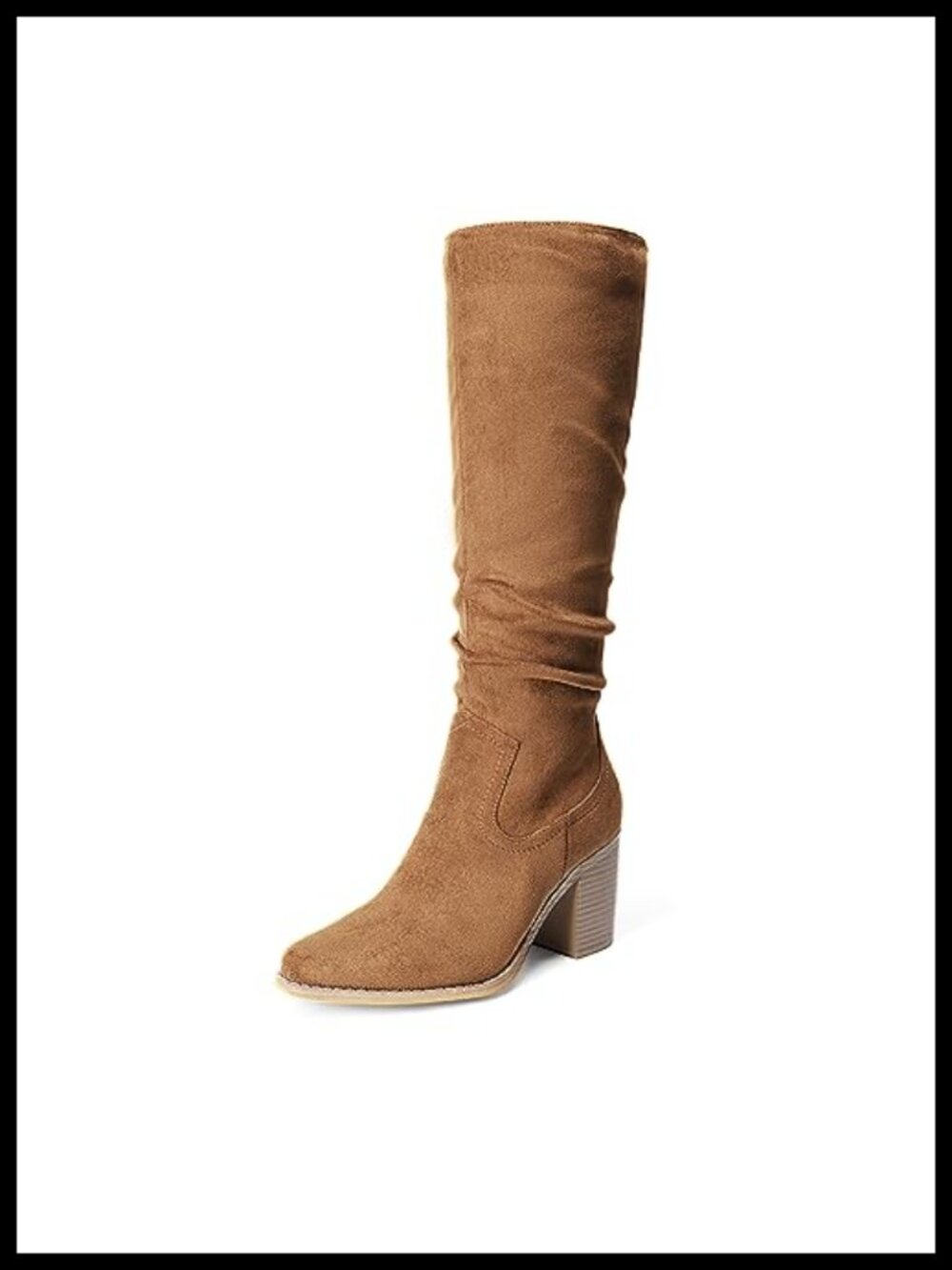 Women's Slouchy Knee-High Chunky Heel Boots Pointed Toe Faux Suede